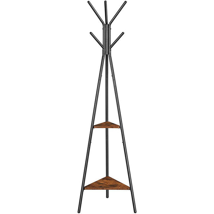 Coat Rack Freestanding Hanger Stand, Hall Tree with 2 Shelves X1538