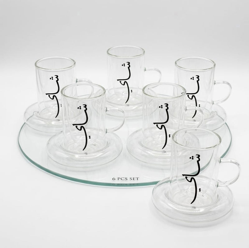 100ml Tea Cups Double Wall Cup and Saucer 6pcs Set X1545