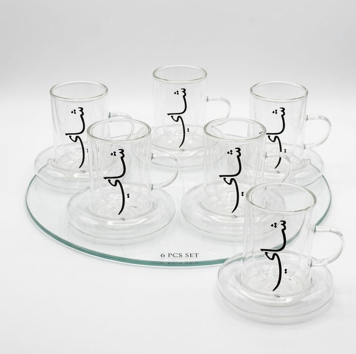 100ml Tea Cups Double Wall Cup and Saucer 6pcs Set X1545