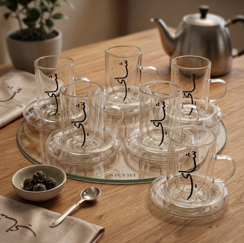 100ml Tea Cups Double Wall Cup and Saucer 6pcs Set X1545