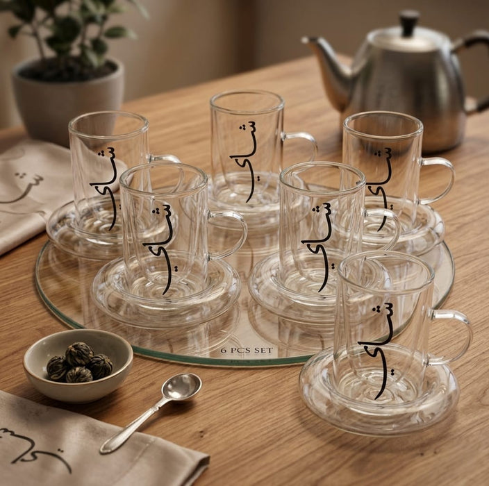 100ml Tea Cups Double Wall Cup and Saucer 6pcs Set X1545