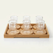 6pcs Double Wall Glass Shot or Tea Cups With Wood Saucer and Wood Tray Set  X1546