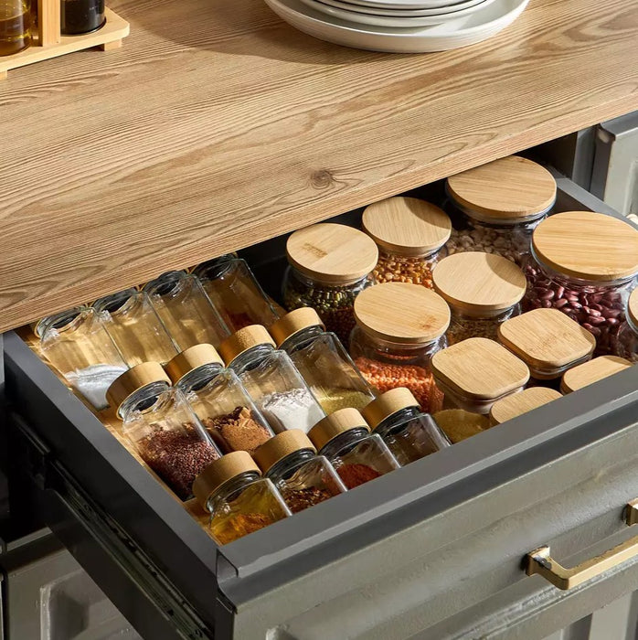 12 Jars Glass Spice Container Set with Bamboo Tray X1579