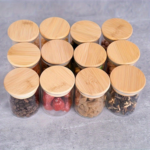 12pcs Glass Spice Jar Set with Bamboo Lids 6.5×8cm - X1583