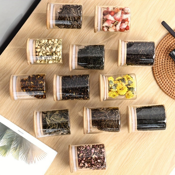 12pcs Glass Spice Jar Set with Bamboo Lids 6.5×8cm - X1583
