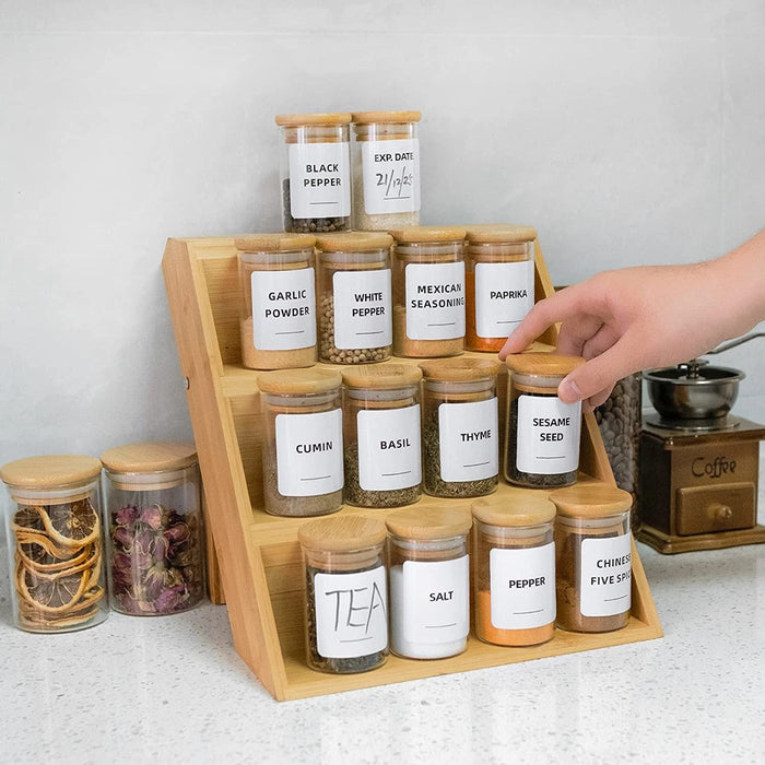 12pcs Glass Spice Jar Set with 3-Tier Bamboo Rack X1584