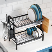 2-Tier Black Metal Drying Dish Rack with Utensil Holder WL-FG266 X1589