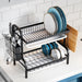 2-Tier Black Metal Drying Dish Rack with Utensil Holder WL-FG266 X1589