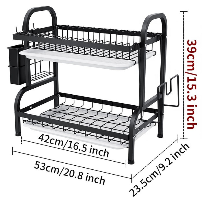 2-Tier Black Metal Drying Dish Rack with Utensil Holder WL-FG266 X1589