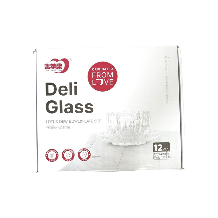 DELI CLEAR RIBBED GLASS BOWL AND SAUCCER 6+6 PCS X701