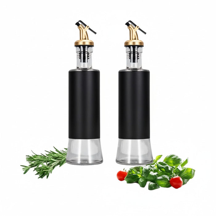 زجاجة زيت طويلة من الفولاذ المقاوم للصدأ والزجاج باللون الأسود X805