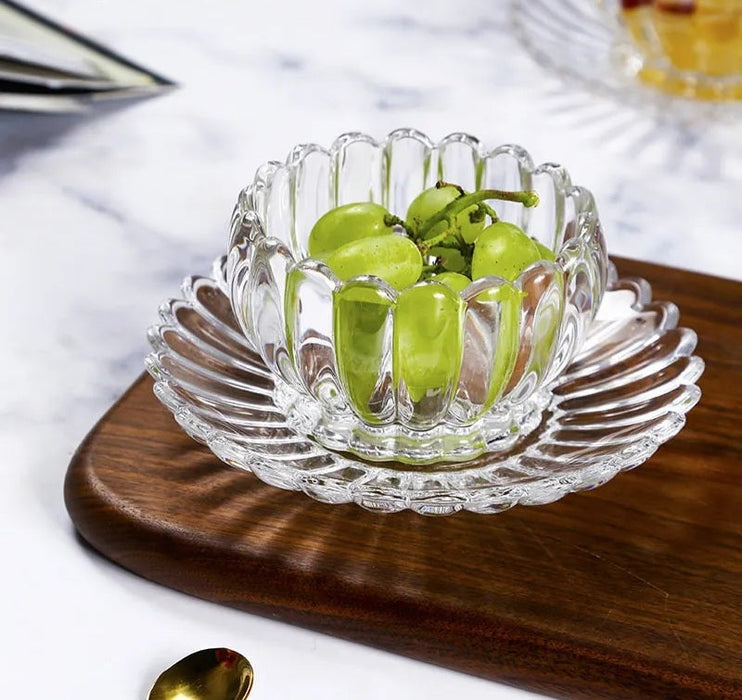 DELI CLEAR RIBBED GLASS BOWL AND SAUCCER 6+6 PCS X701