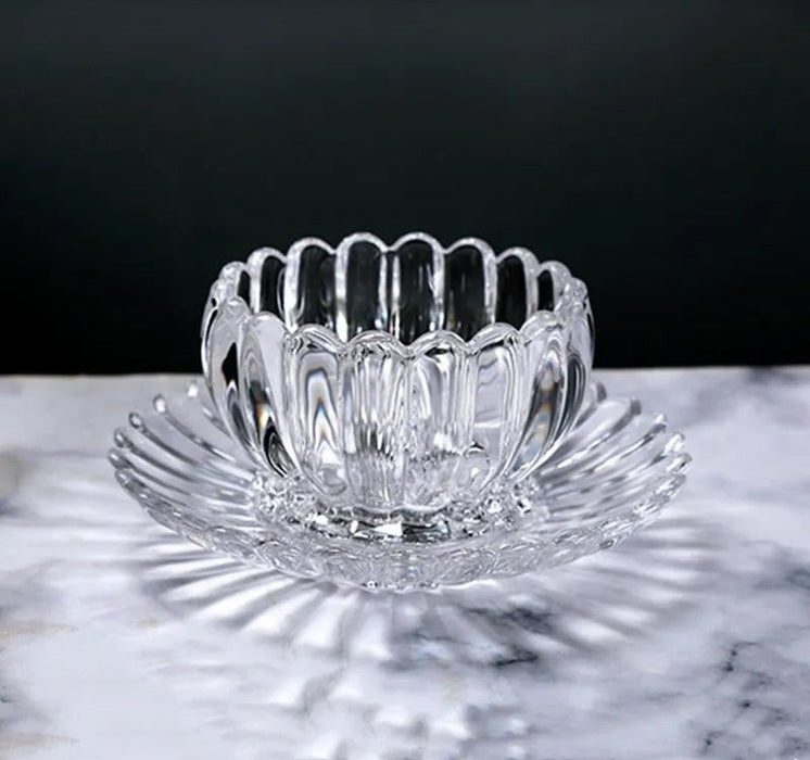 DELI CLEAR RIBBED GLASS BOWL AND SAUCCER 6+6 PCS X701