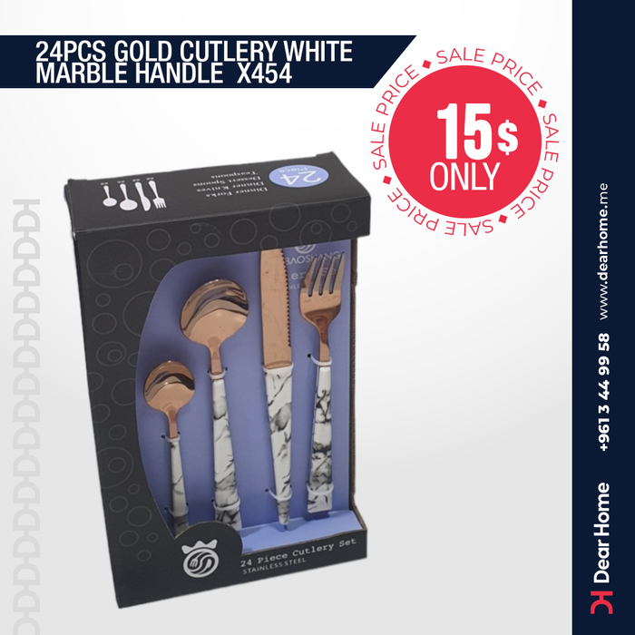 24PCS ROSE GOLD CUTLERY SET WHITE HANDLE  X455