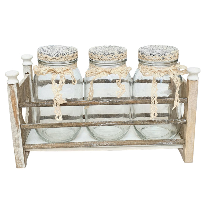 Antique 3Pcs Glass Jars With Stand