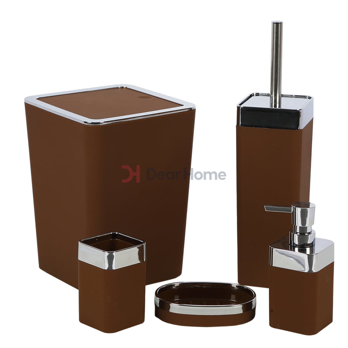 5Pcs Bath Set Brown Bathware