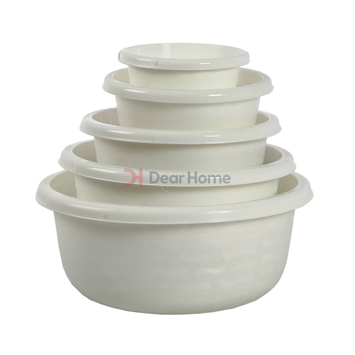 5 Pcs Plastic Bowl Set White Kitchenware