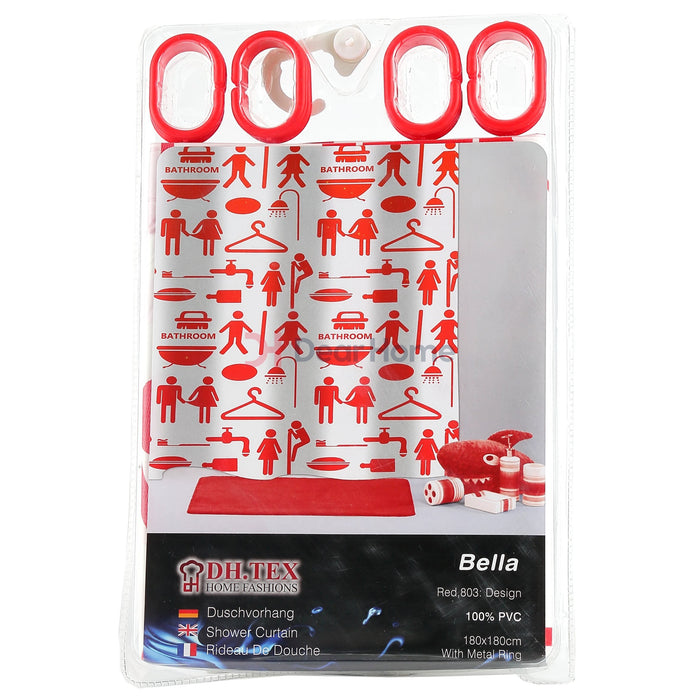 Bella Pvc. Shower Curtain Red / Semi Clear Bathware