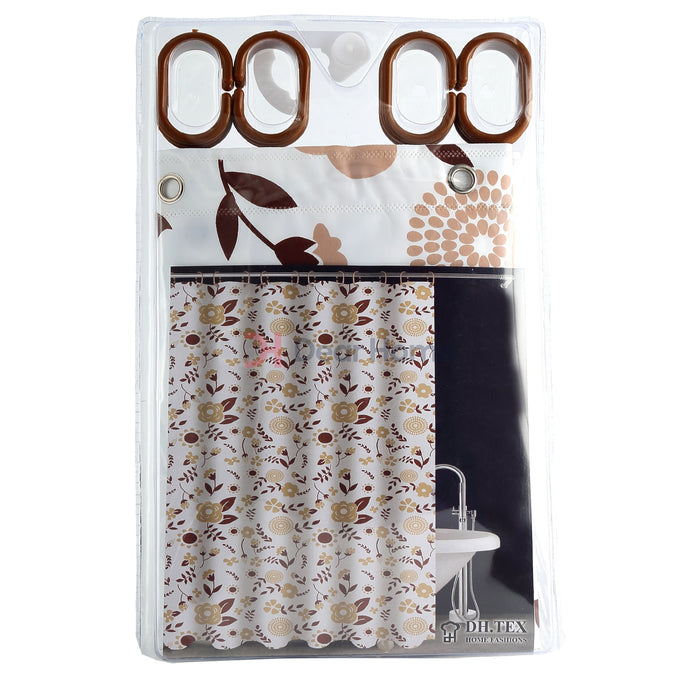 Bella Pvc. Shower Curtain Brown Flower / White Bathware