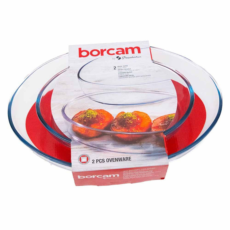 BORCAM طقم صواني بيضاوية من الزجاج المقسى مكون من قطعتين