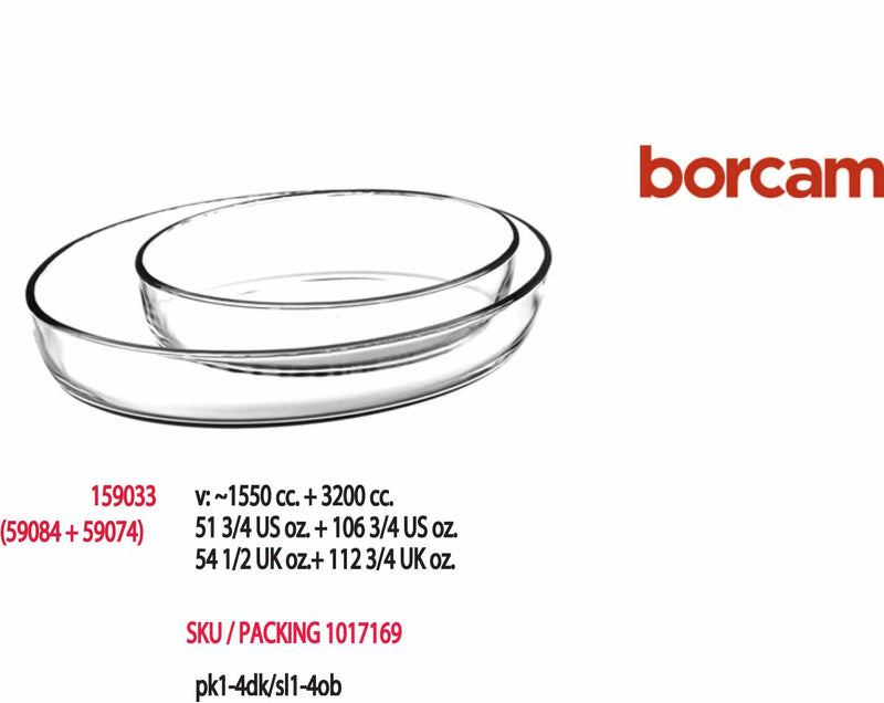 BORCAM طقم صواني بيضاوية من الزجاج المقسى مكون من قطعتين