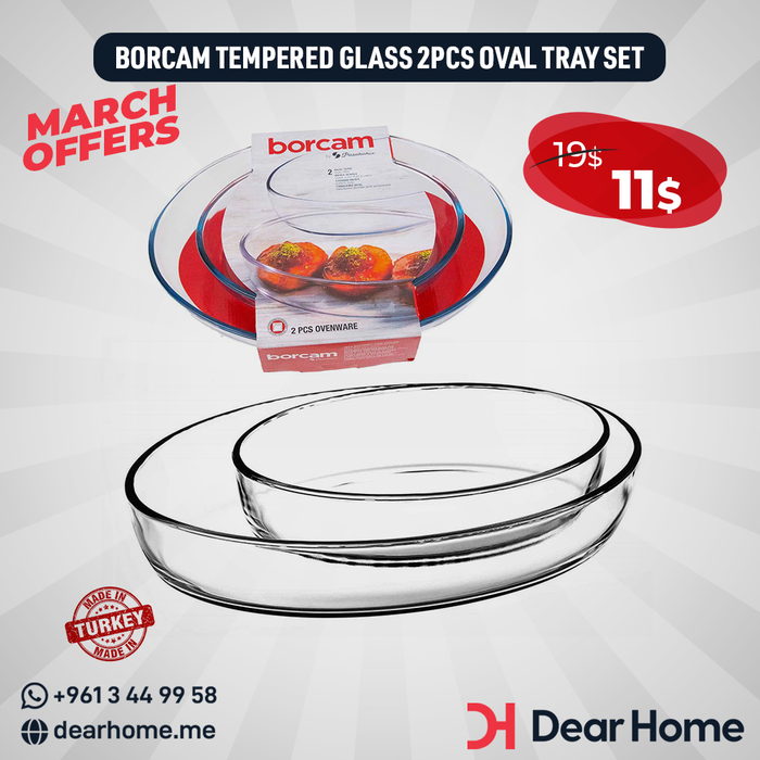 BORCAM TEMPERED GLASS 2PCS OVAL TRAY SET