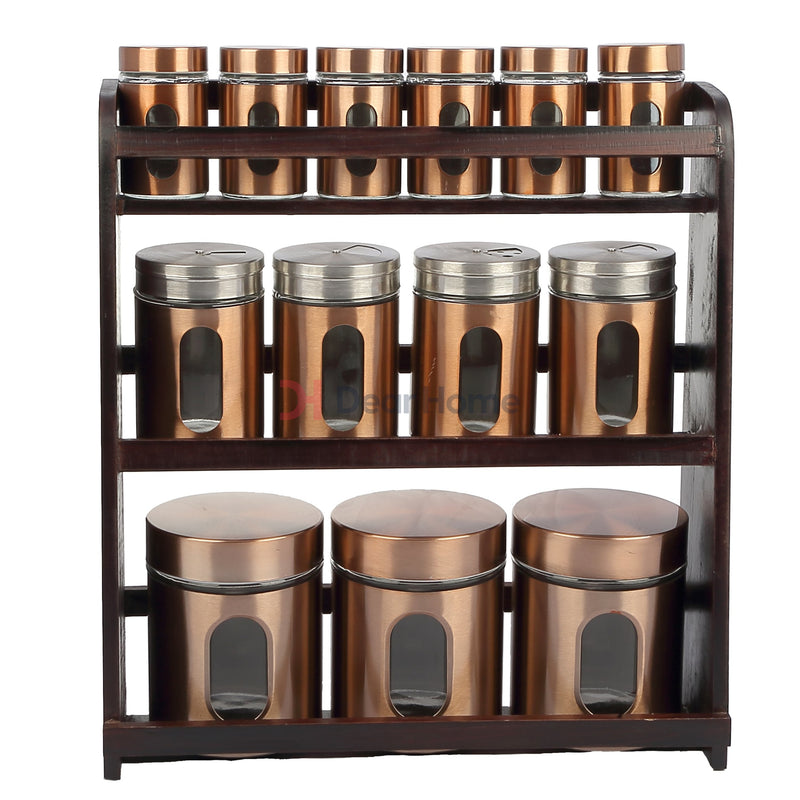 Cooper 13Pcs Spice Set + Wood Stand Brown Stand Kitchenware