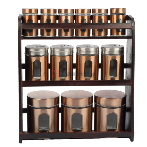 Cooper 13Pcs Spice Set + Wood Stand Brown Stand Kitchenware
