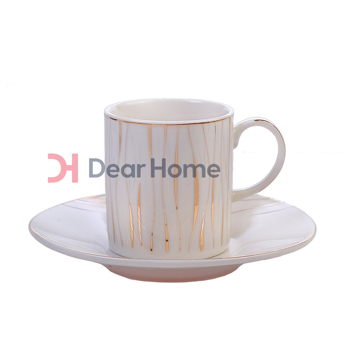 GOLD STRIP WHITE DELUXE COFFEE CUP AND SAUCCER 6 + 6 PCS