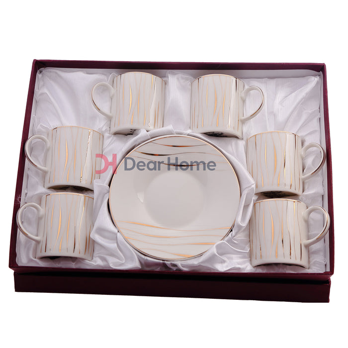 GOLD STRIP WHITE DELUXE COFFEE CUP AND SAUCCER 6 + 6 PCS