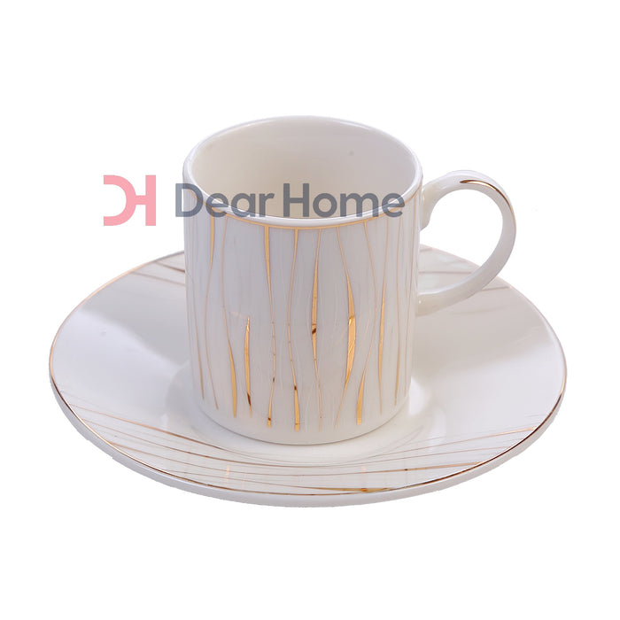 GOLD STRIP WHITE DELUXE COFFEE CUP AND SAUCCER 6 + 6 PCS