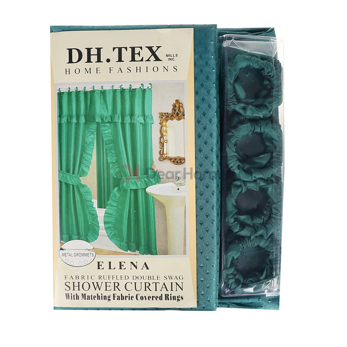 Elena Double Fabric Shower Curtain Dark Green Bathware