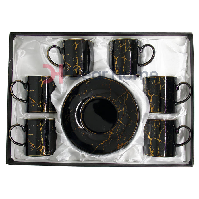 FULL BLACK MARBLE DELUXE COFFEE CUP 6+6 PCS