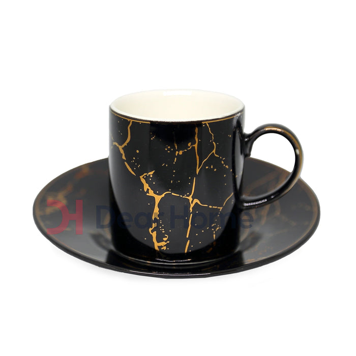 FULL BLACK MARBLE DELUXE COFFEE CUP 6+6 PCS