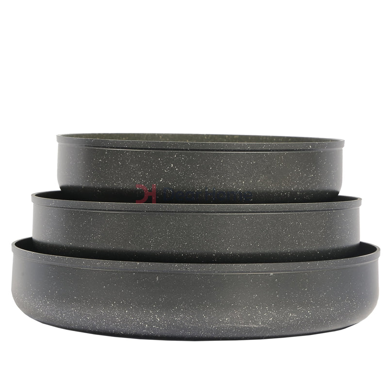 Heavy Granite 3Pcs Round Oven Tray Set Gray Kitchenware