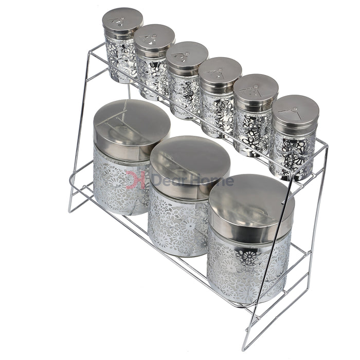 Stainless Flower 9 Pcs Spice Set + Stand Kitchenware