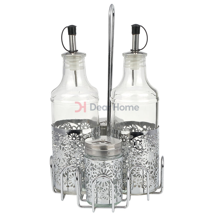 Stainless Flower Oil & Vinegar Set Kitchenware