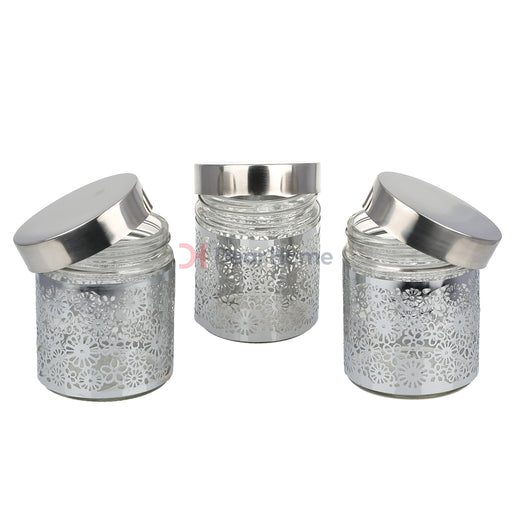 Stainless Flower Small 3 Pcs Jars Set Kitchenware