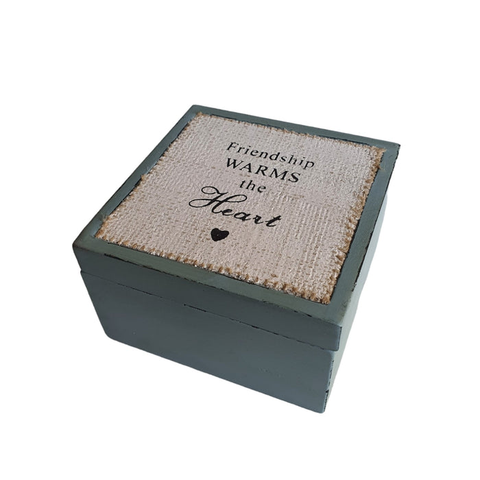 OD42 - WOOD BOX " FRIENDSHIP WARMS THE HEART"