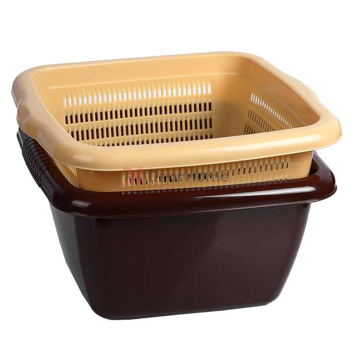 Plastic Bowl With Strainer Beige Kitchenware