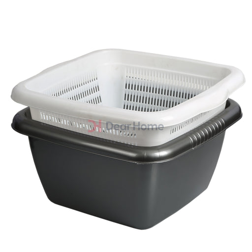 Plastic Bowl With Strainer Gray Kitchenware