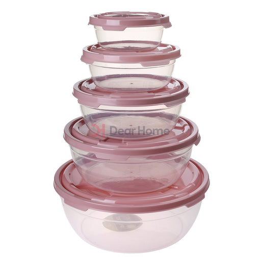 Plastic 5Pcs Round Food Storage Set Pink Kitchenware