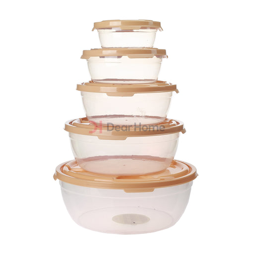 Plastic 5Pcs Round Food Storage Set Beige Kitchenware