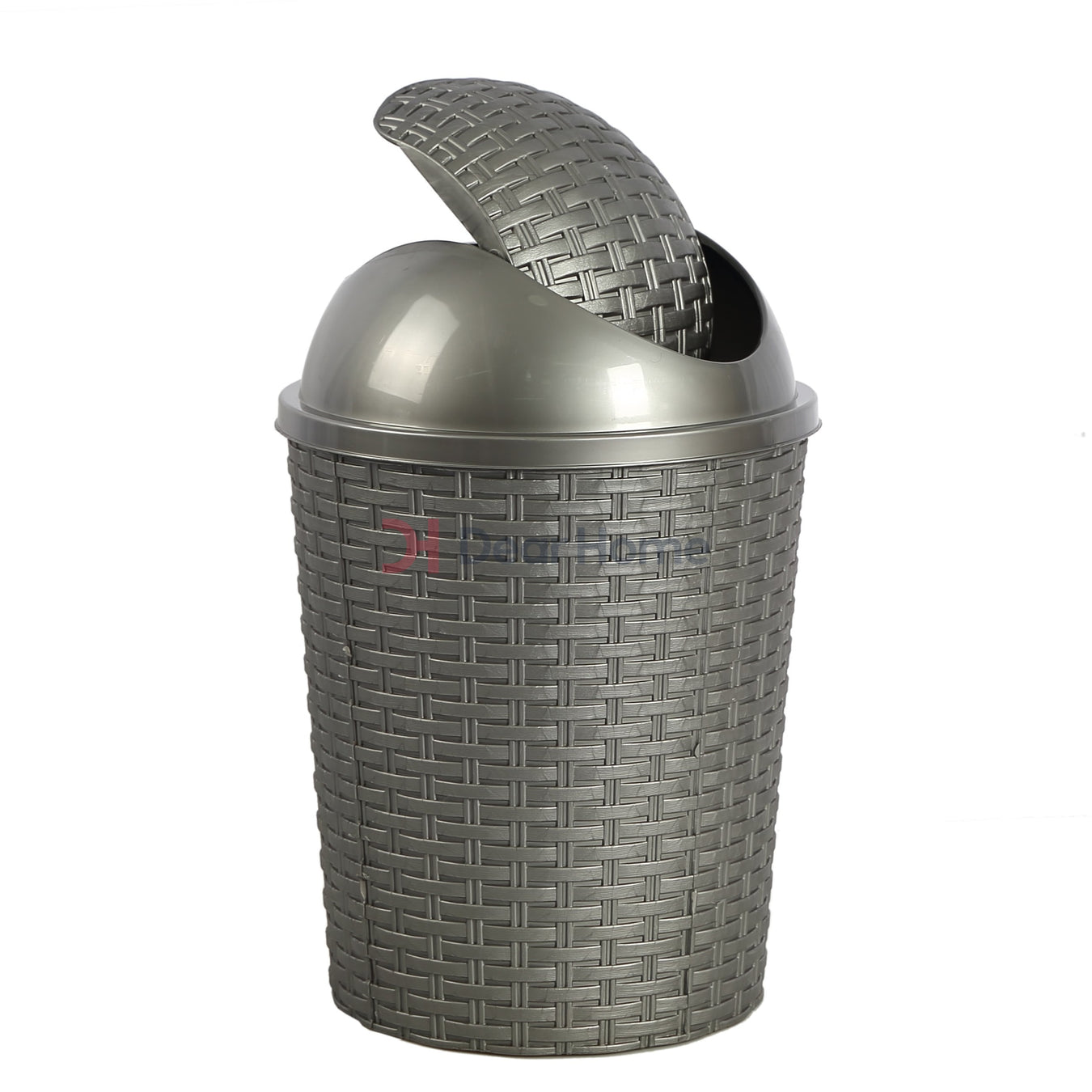 Plastic Rattan Round Dustbin Gray Bathware