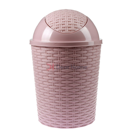 Plastic Rattan Round Dustbin Pink Bathware
