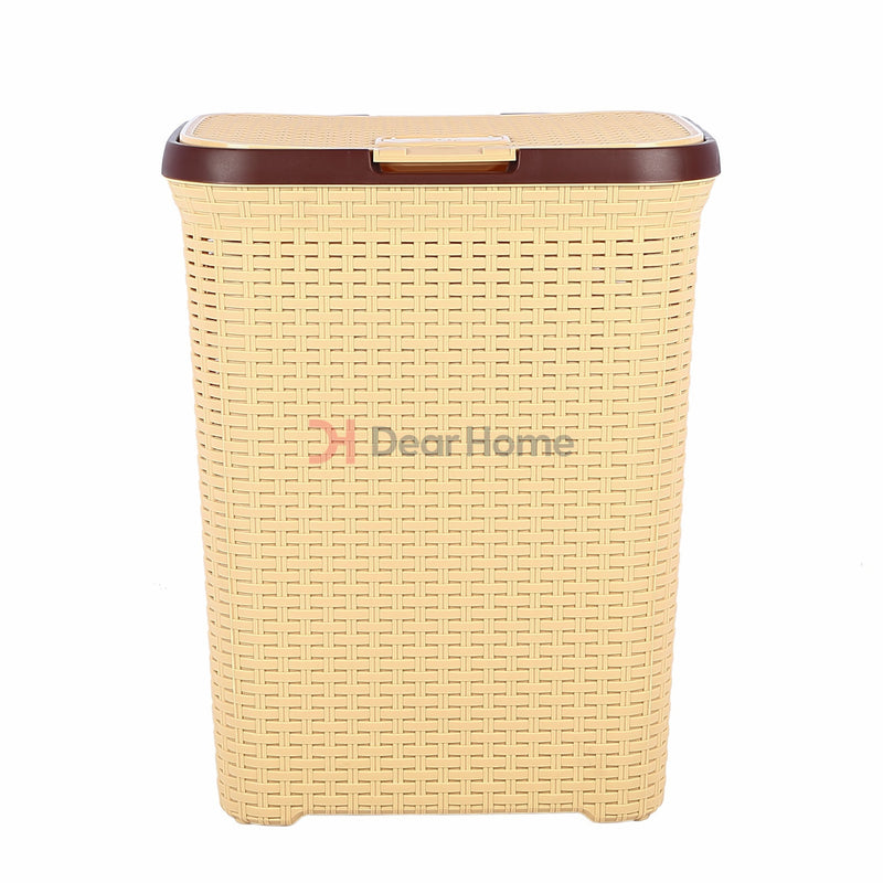 Plastic Rattan Laundry Basket Beige Houseware