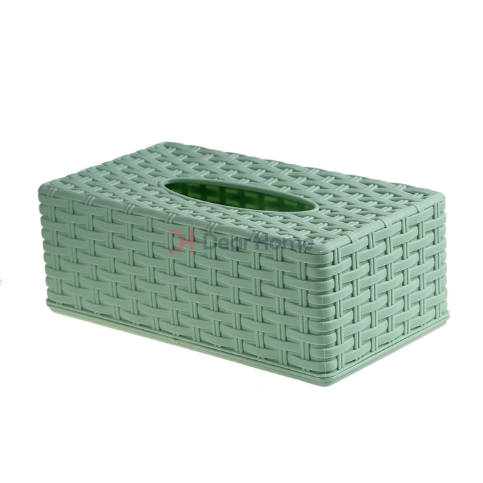 Plastic Rattan Tissue Box Aqua Bathware