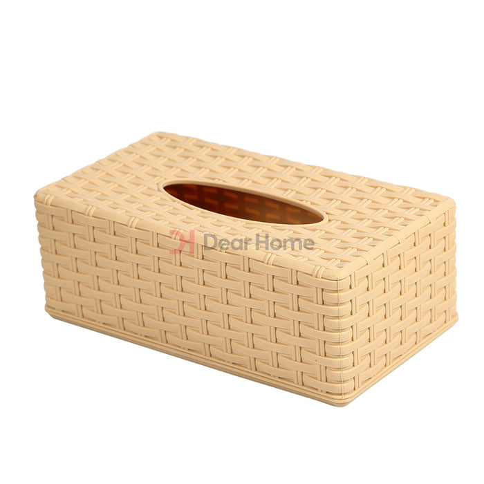 Plastic Rattan Tissue Box Beige Bathware