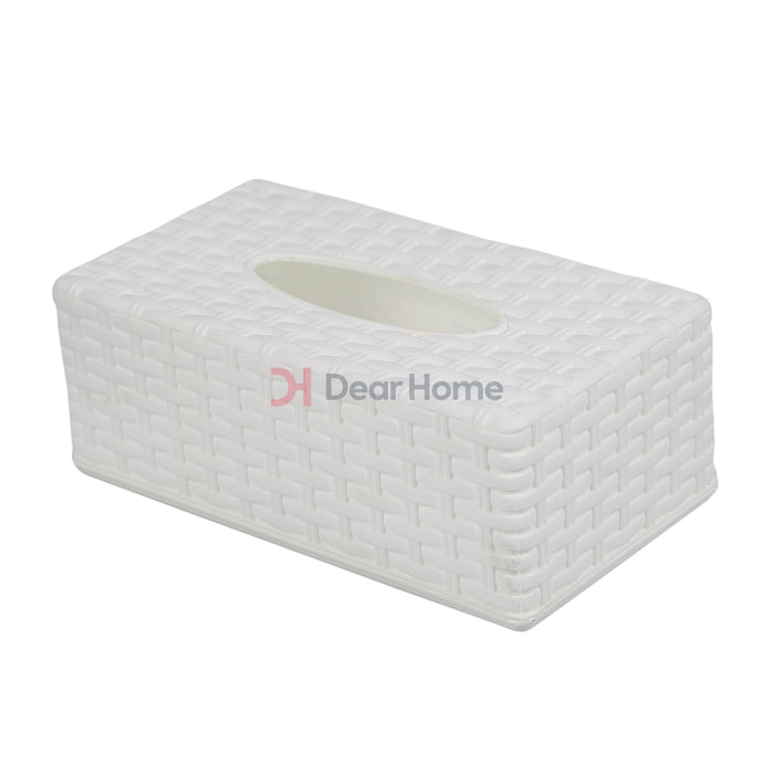 Plastic Rattan Tissue Box White Bathware