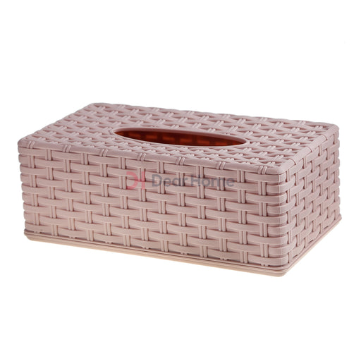 Plastic Rattan Tissue Box Pink Bathware